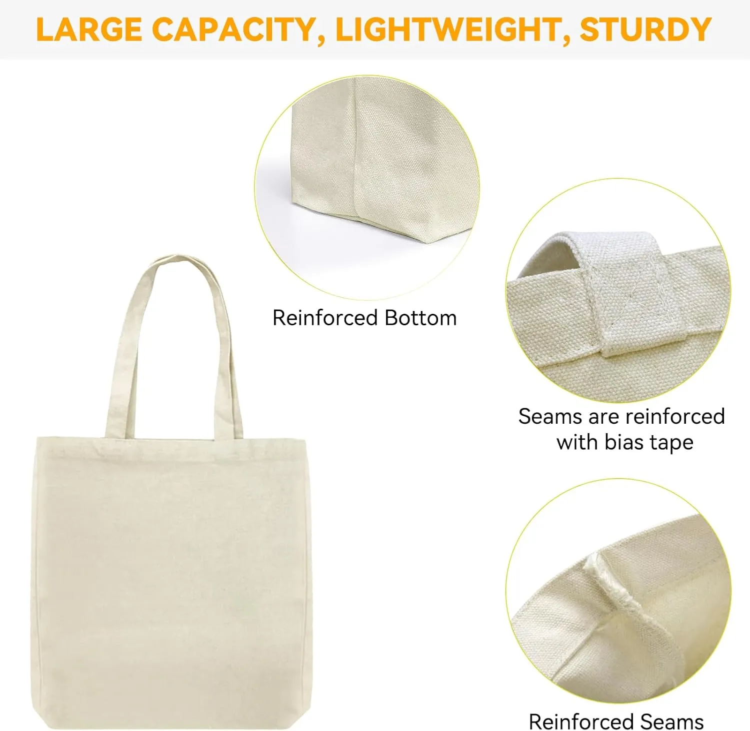 Faylapa 6 Pcs Canvas Tote Bags,Heavy Duty and Strong Easter Hunter Bag Shopping Grocery Bag Blank Cotton Bags for Decorating Crafts DIY,Painting (Beige,12.2"x14.3")