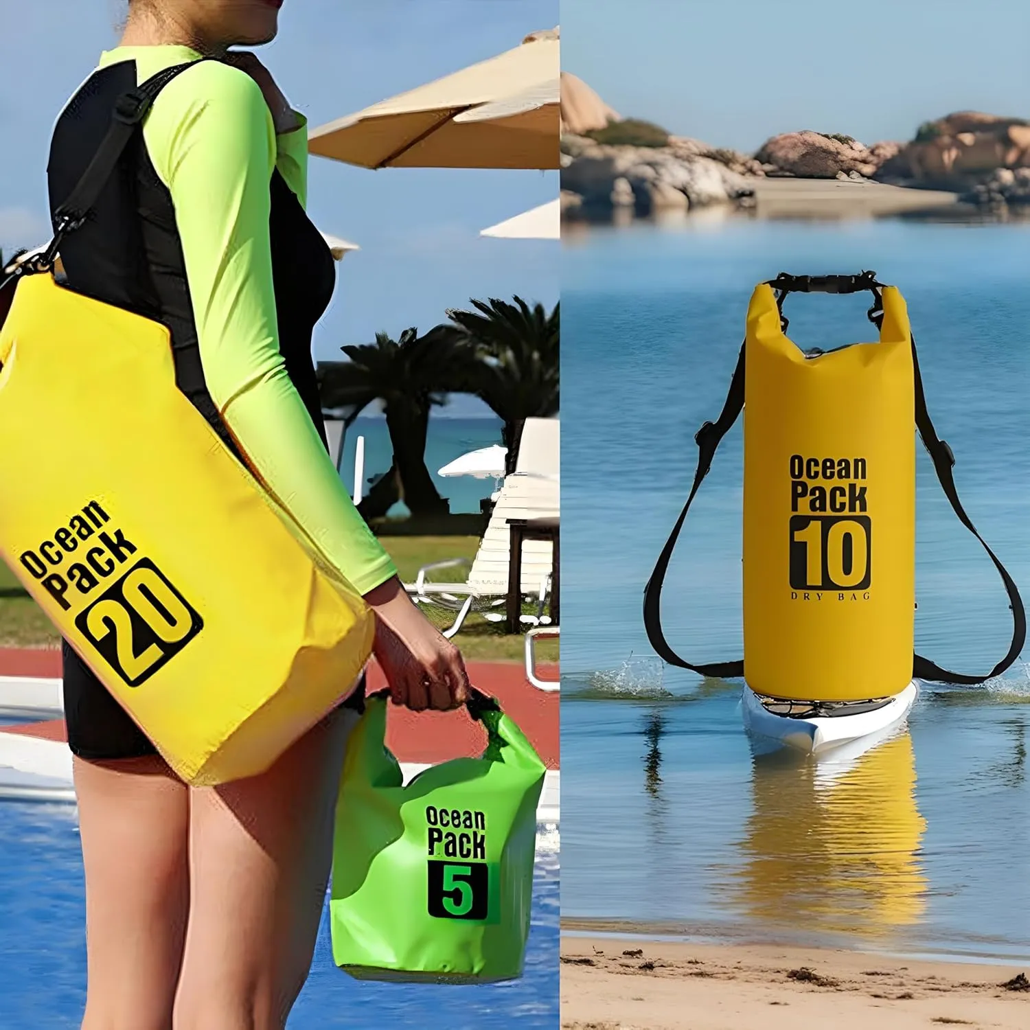Floating Waterproof Dry Bag Backpack 5L/10L/20L, Roll Top Bag for Kayaking, Rafting, Boating, Swimming, Camping, Hiking, Beach, Fishing, Waterproof Beach Bag. (Orange, 20L)