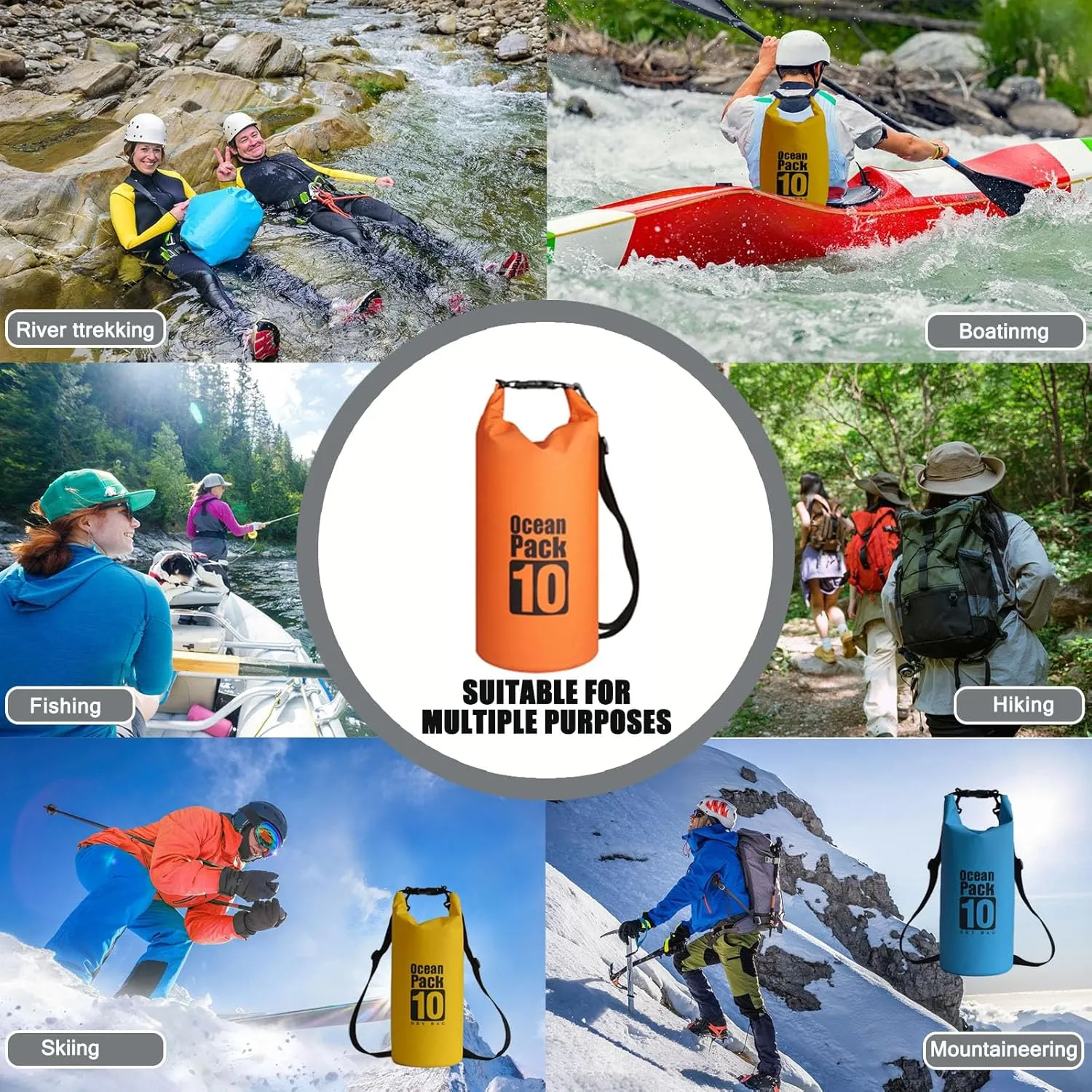 Floating Waterproof Dry Bag Backpack 5L/10L/20L, Roll Top Bag for Kayaking, Rafting, Boating, Swimming, Camping, Hiking, Beach, Fishing, Waterproof Beach Bag. (Orange, 20L)