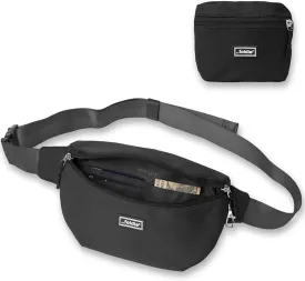 Foldable Crossbody Bags for Women & Men - Anti-Theft RFID-Safe Fanny Pack with Smart Lockable Zippers and Cut-Resistant Strap - Lightweight Waist Pack for Travel & Everyday Use - Black