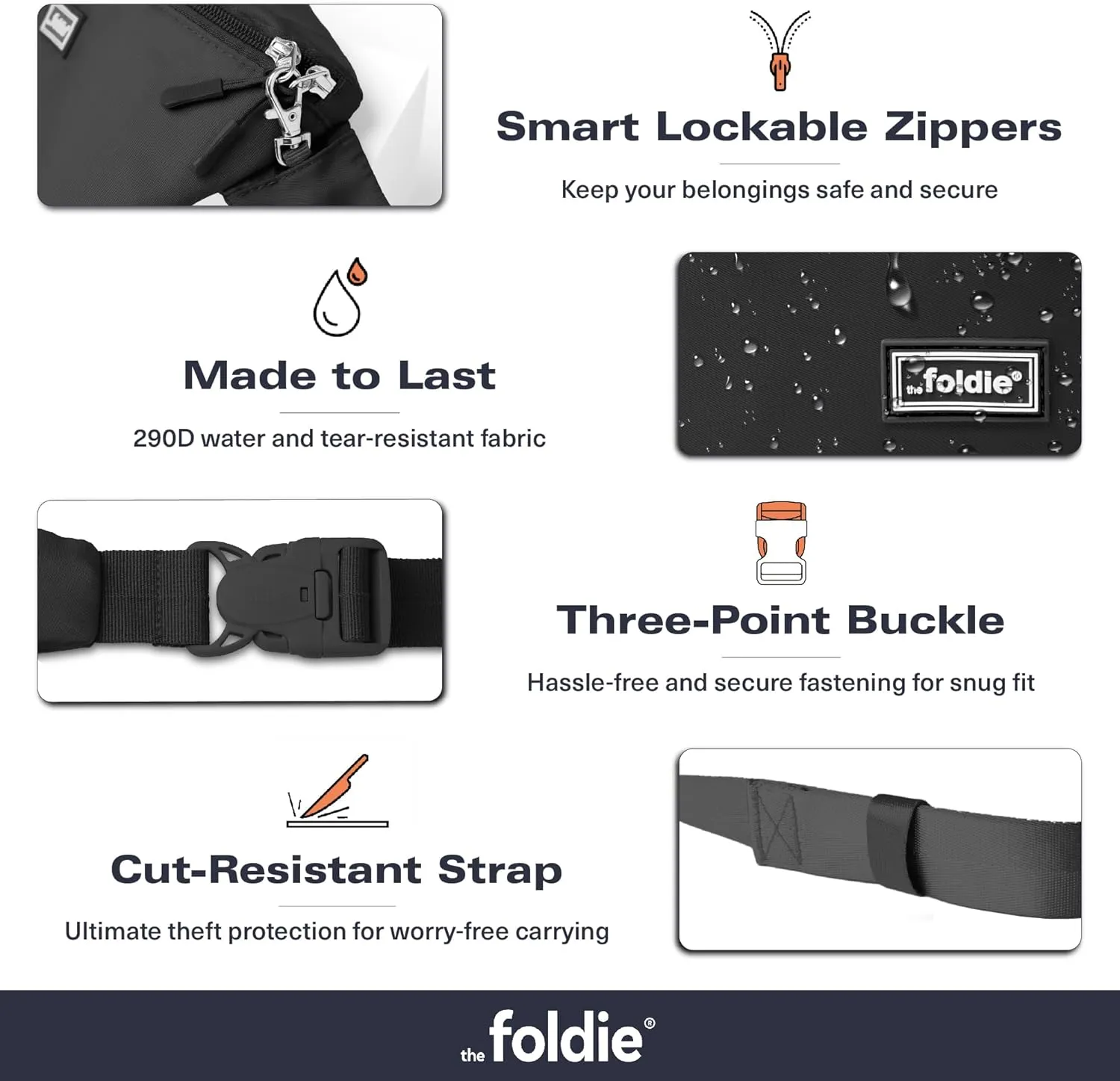 Foldable Crossbody Bags for Women & Men - Anti-Theft RFID-Safe Fanny Pack with Smart Lockable Zippers and Cut-Resistant Strap - Lightweight Waist Pack for Travel & Everyday Use - Black