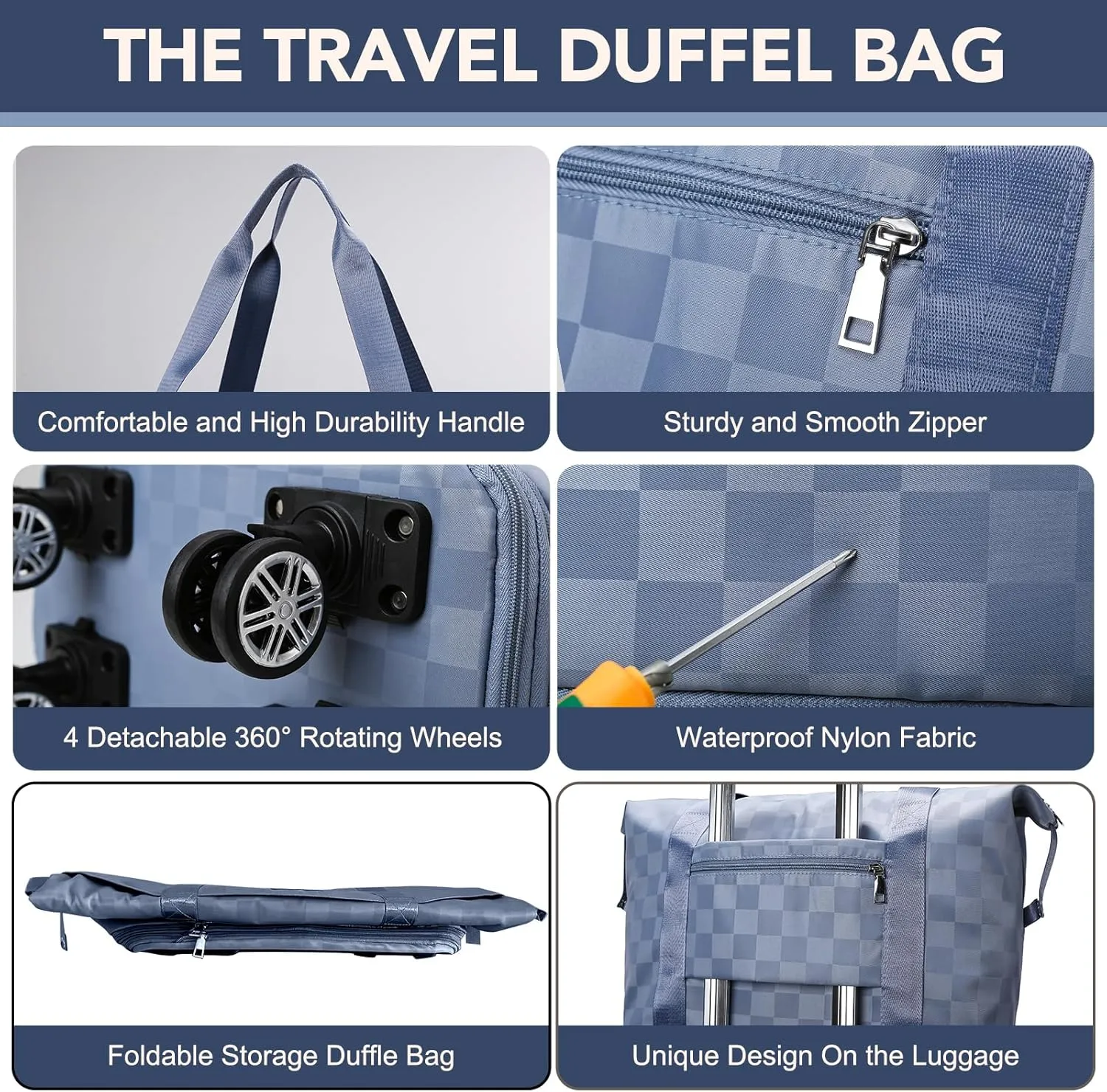 Foldable Travel Duffel Bag, Expandable Duffle Bag with Wheels, Lightweight Luggage Bags for Travel Carry on, Women Large Expandable Foldable Travel Bags Organizer for Luggage