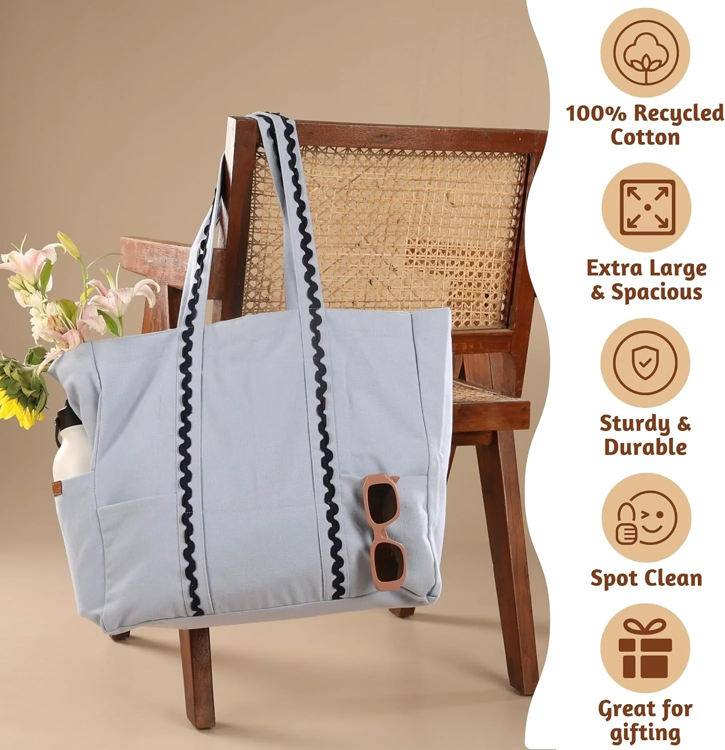Folkulture Beach Bag | 17x15 | Waterproof, Sandproof Large Tote Bags for Women, Swimming Pool, Travel, Vacation, Beach Essentials, Accessories, Gifts | Bolsos Para Mujeres, Simple Modern Pool Bag