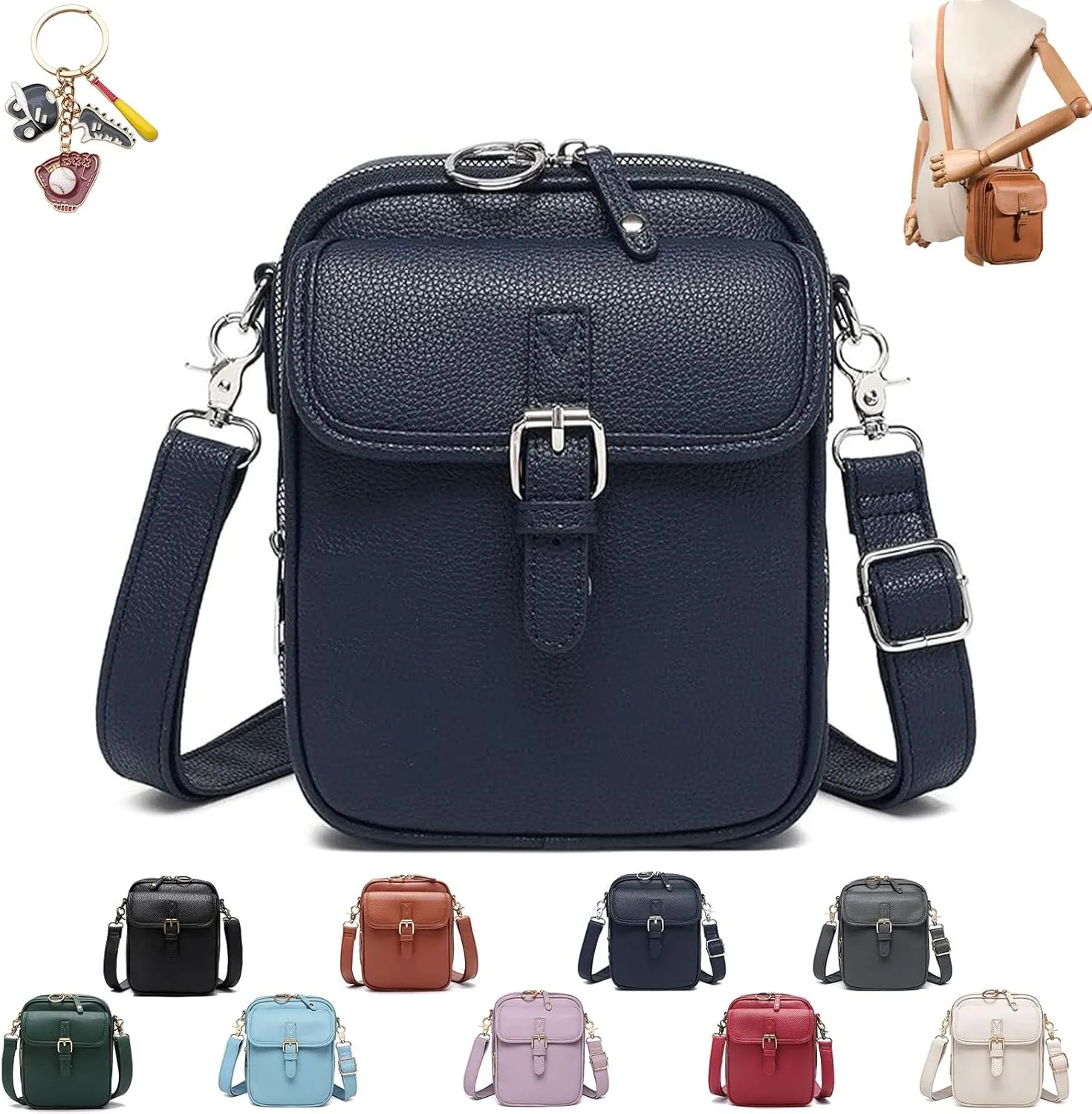 Forcipower Crossbody Leather Bag for Women, Adjustable Shoulder Strap, Multi-Slot Multifunctional Large Capacity Bags