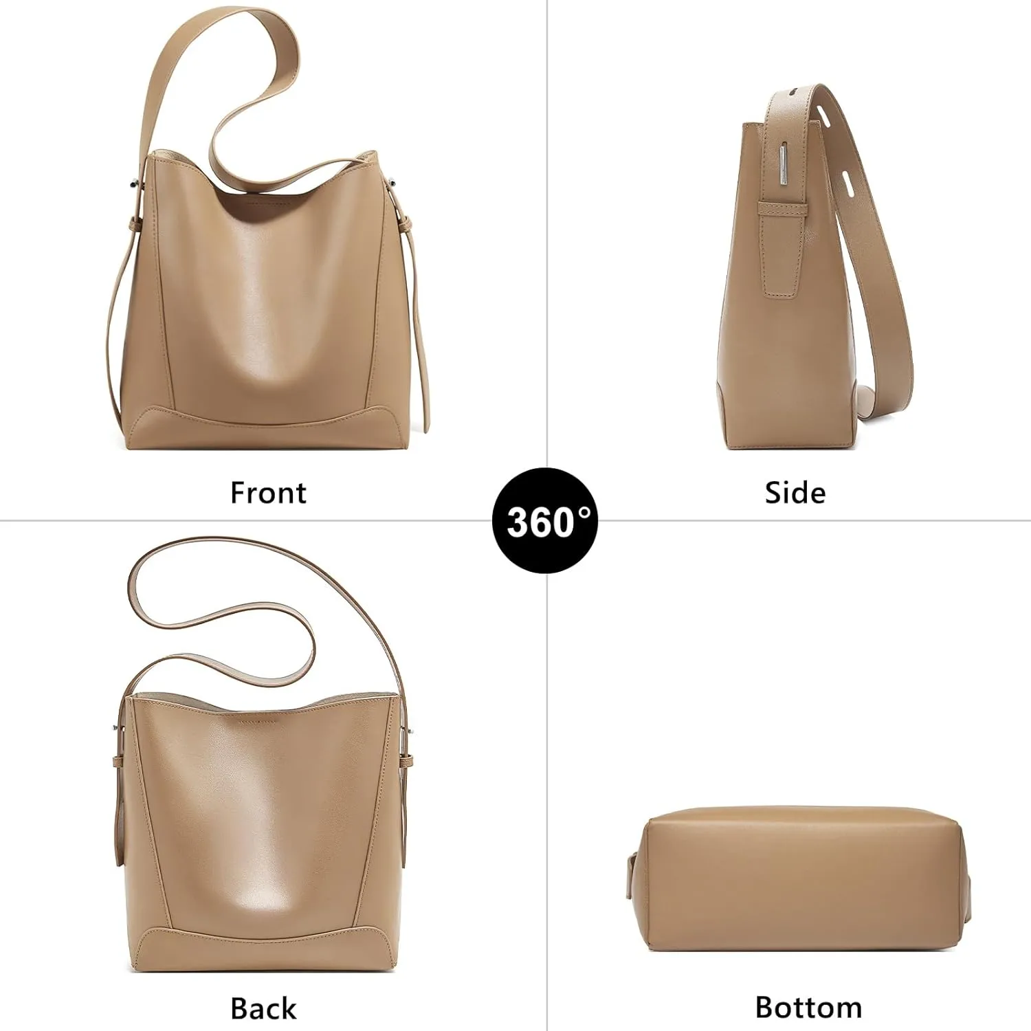 FOXLOVER Cowhide Bucket Shoulder Top-Handle Handbags for Women Large Size with Inner Bag