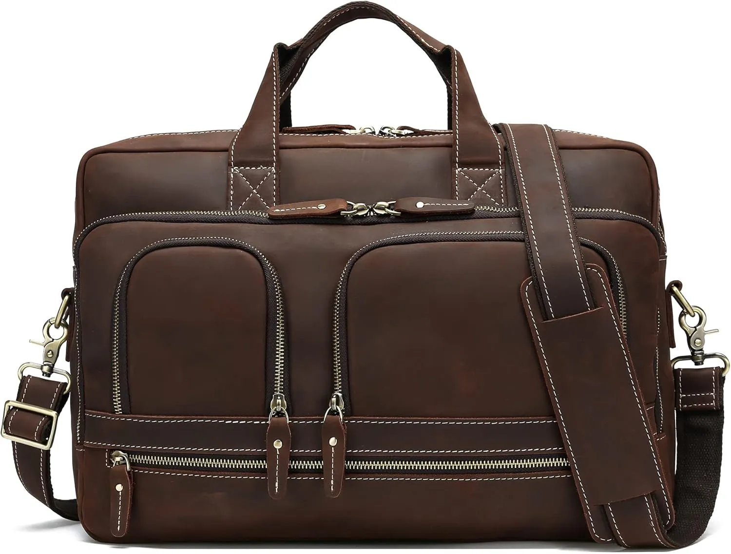 Full Grain 17.3" Leather Briefcase Messenger Laptop Bag For Men