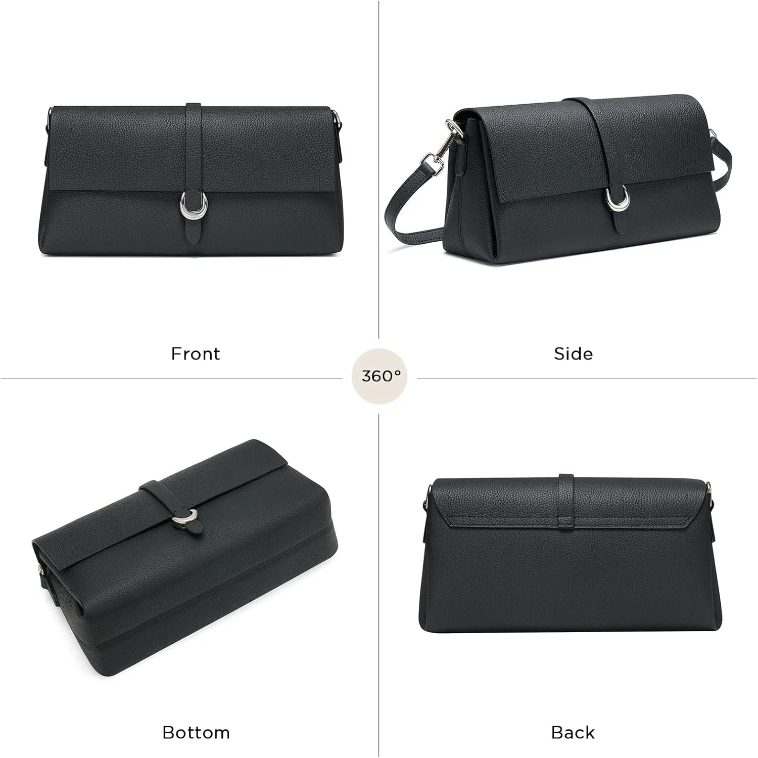 Genuine Leather Clutch Purses for Women Shoulder Bag Trendy Top-Handle Handbags with 2 Adjustable Straps