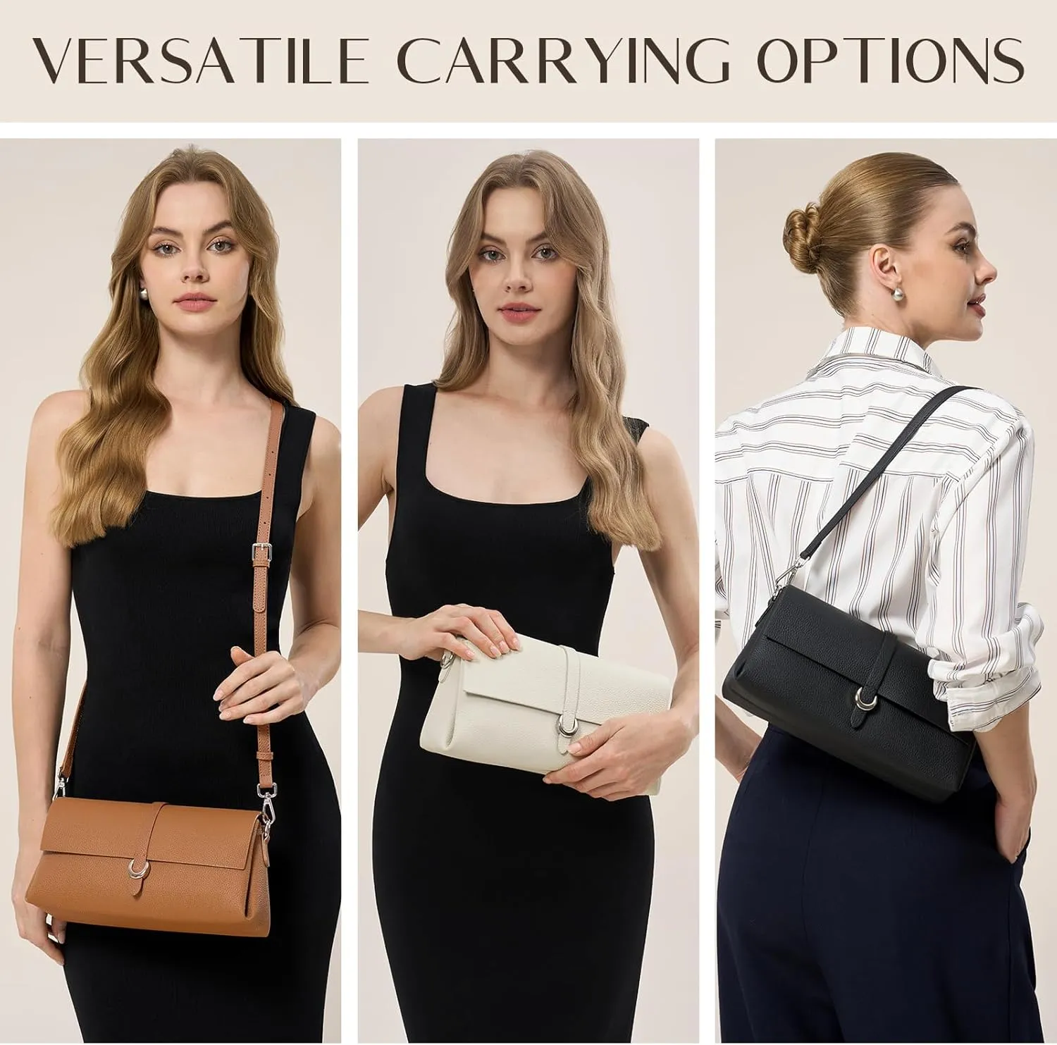 Genuine Leather Clutch Purses for Women Shoulder Bag Trendy Top-Handle Handbags with 2 Adjustable Straps