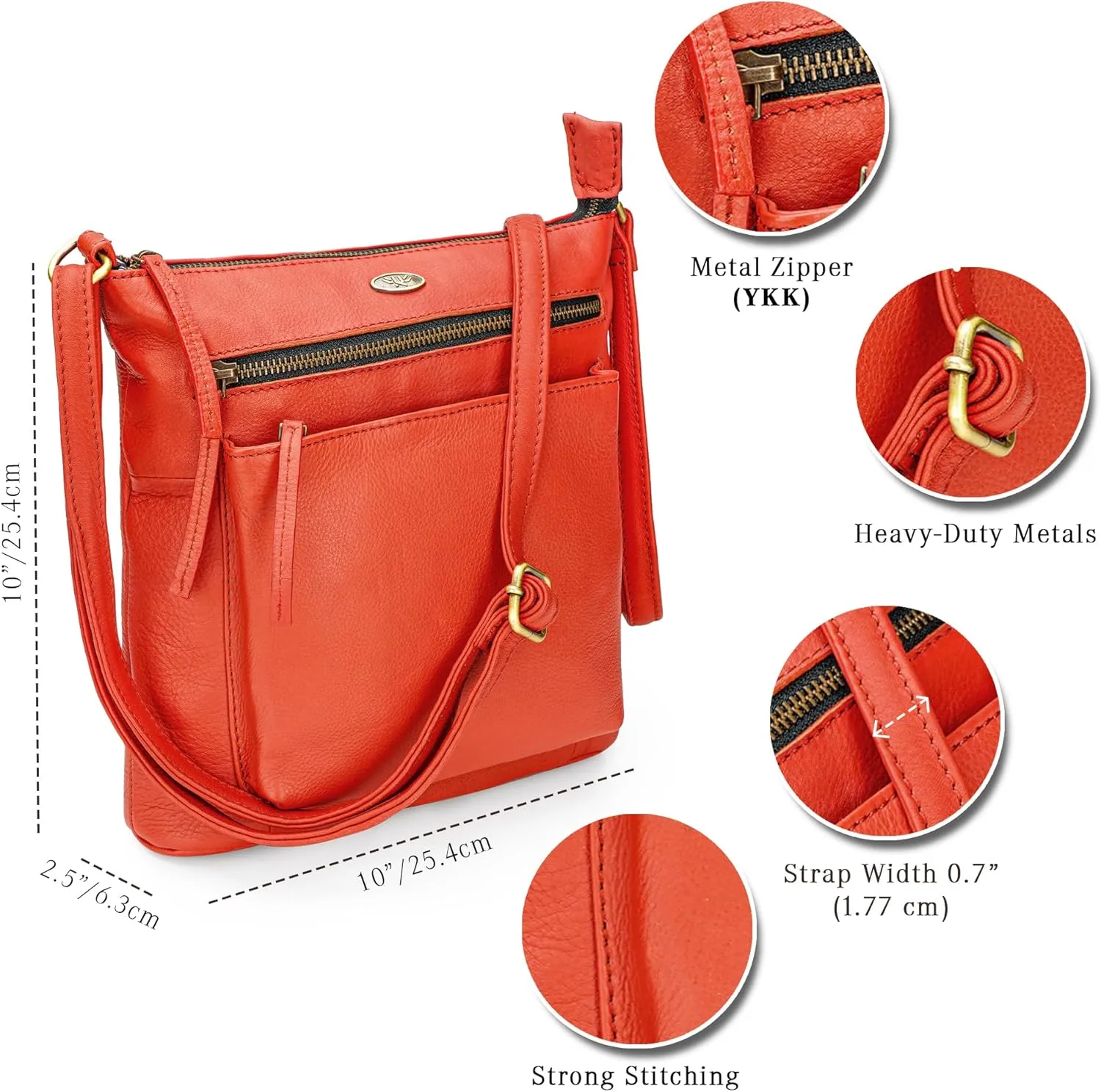 Genuine Leather Crossbody Bags for Women, Premium Handmade Leather Purses - Shoulder Handbags, Adjustable Strap
