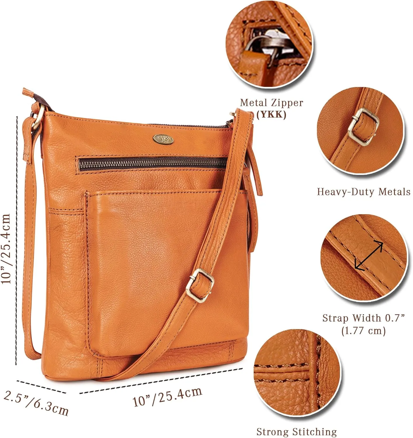 Genuine Leather Crossbody Bags for Women, Premium Handmade Leather Purses - Shoulder Handbags, Adjustable Strap