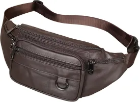 Genuine Leather Fanny Pack Well Made Durable Leather Waist Bag with Lots of Zipper Pockets Coffee