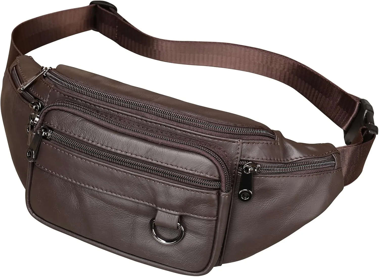 Genuine Leather Fanny Pack Well Made Durable Leather Waist Bag with Lots of Zipper Pockets Coffee