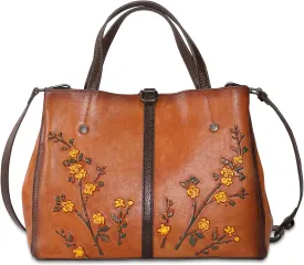 Genuine Leather Satchel for Women Top Handle Bags Handmade Purse Vintage Embossed Leather Crossbody Handbags Hobo Bag