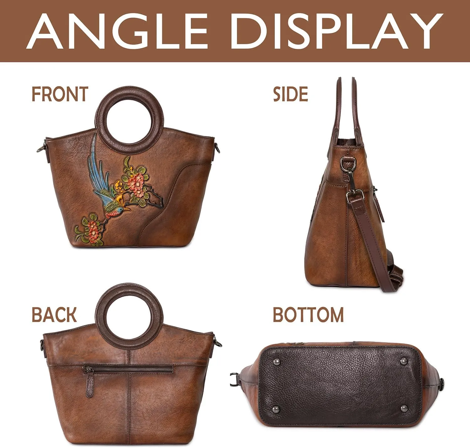 Genuine Leather Satchel for Women Top Handle Bags Handmade Purse Vintage Embossed Leather Crossbody Handbags Hobo Bag