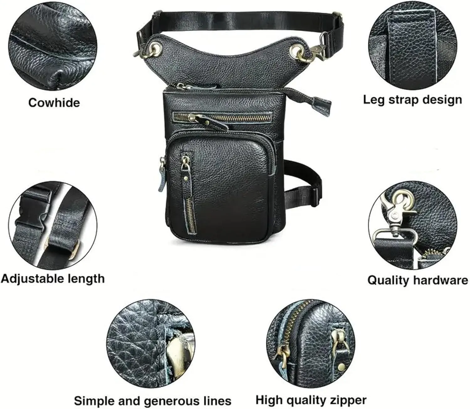 Genuine Leather Waist Pack Drop Leg Bag for Men Women Belt Bumbag Multi-Purpose Motorcycle Bike Outdoor Sporting Hicking Waist Hip Pack Messenger Shoulder Bags