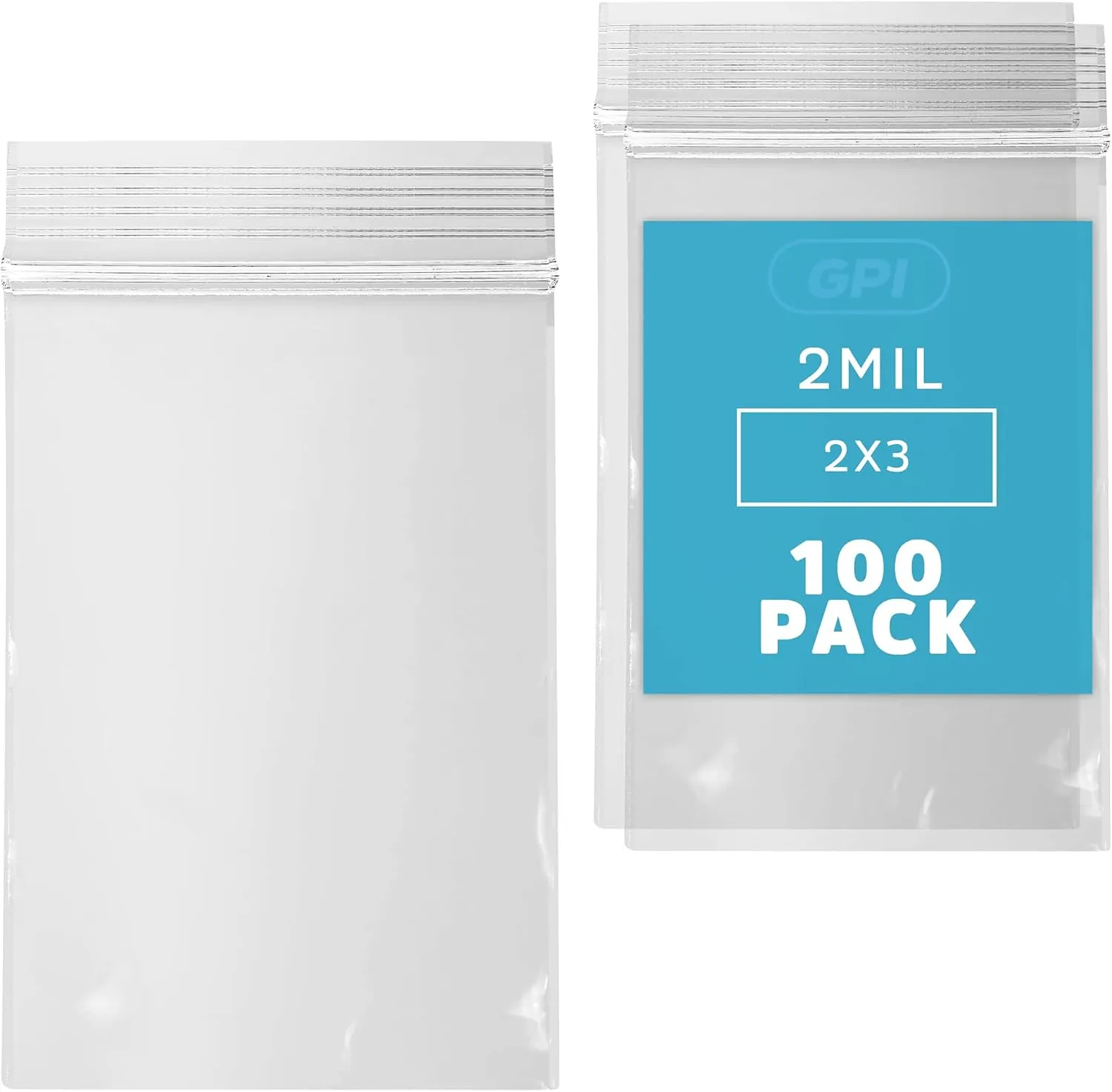 GPI- Clear Plastic Reclosable Zip Poly Bags, Case of 100, 2 Mil Thick, 2 Inch x 3 Inch, For Travel, Storage, Shipping