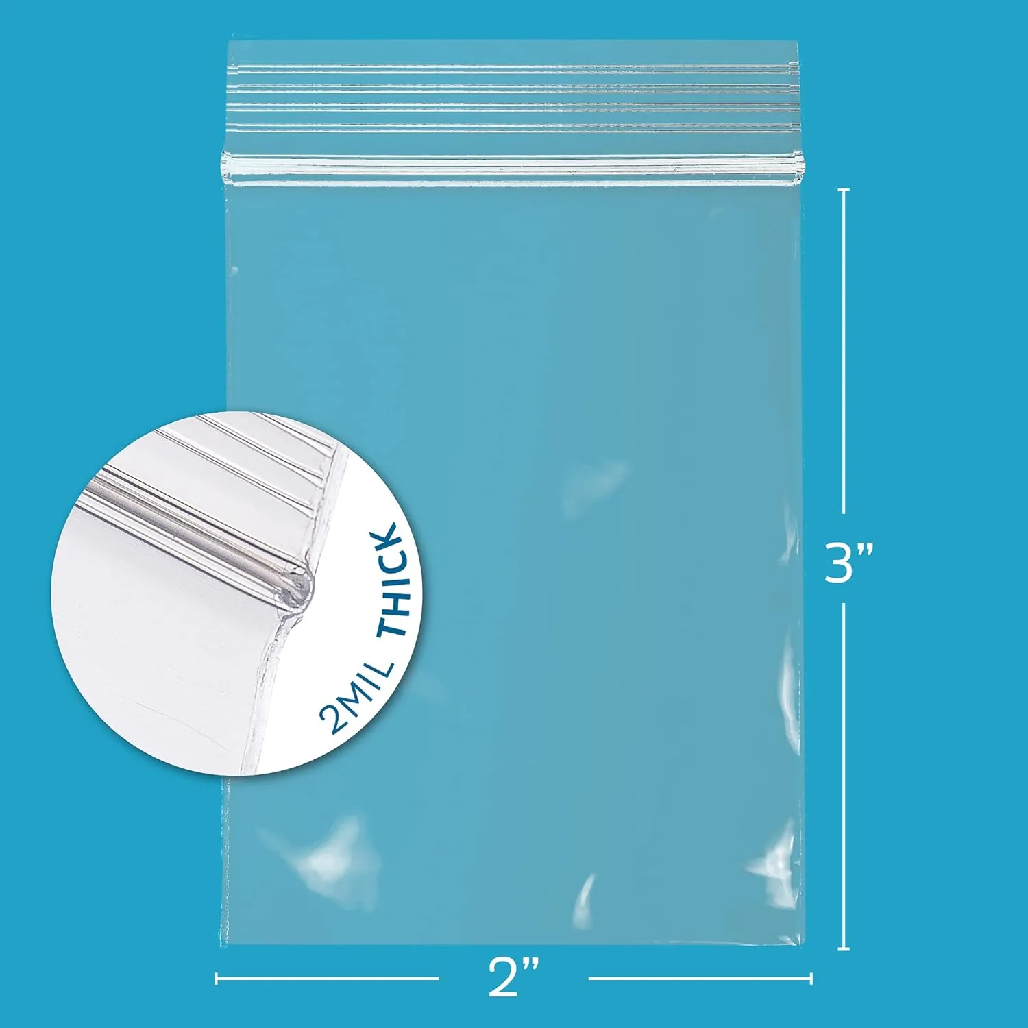 GPI- Clear Plastic Reclosable Zip Poly Bags, Case of 100, 2 Mil Thick, 2 Inch x 3 Inch, For Travel, Storage, Shipping