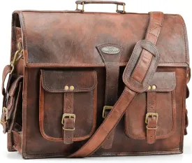 Handmade World Leather Laptop Messenger Bag For Men Women 'The Alpha' Computer Briefcase Satchel Bag For Office Business (18 Inch)