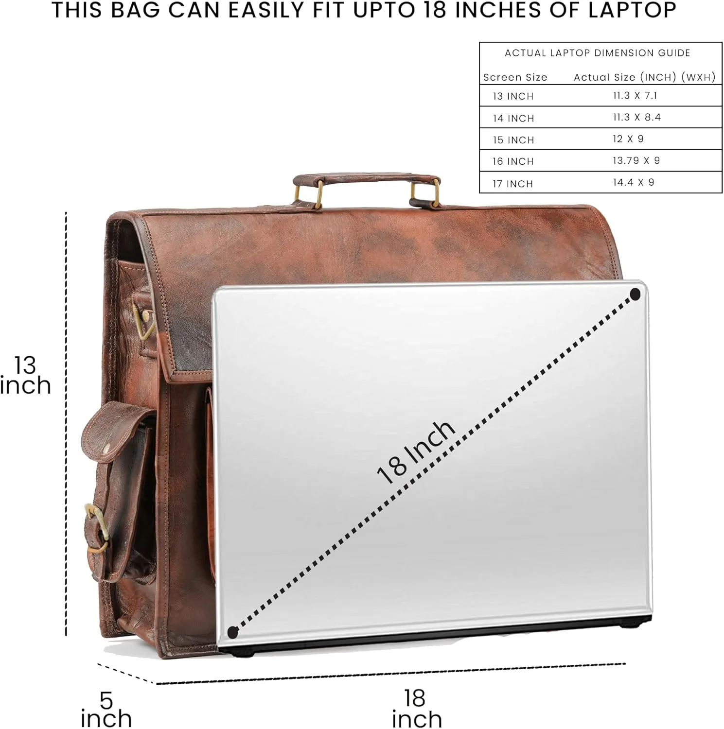 Handmade World Leather Laptop Messenger Bag For Men Women 'The Alpha' Computer Briefcase Satchel Bag For Office Business (18 Inch)