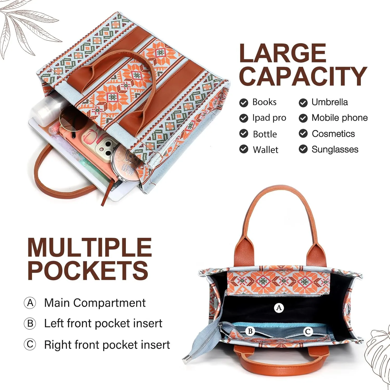 hatisan Canvas Tote Bag for Women Western Purses Shoulder Boho Bag Crossbody Bag Handbags Wallet