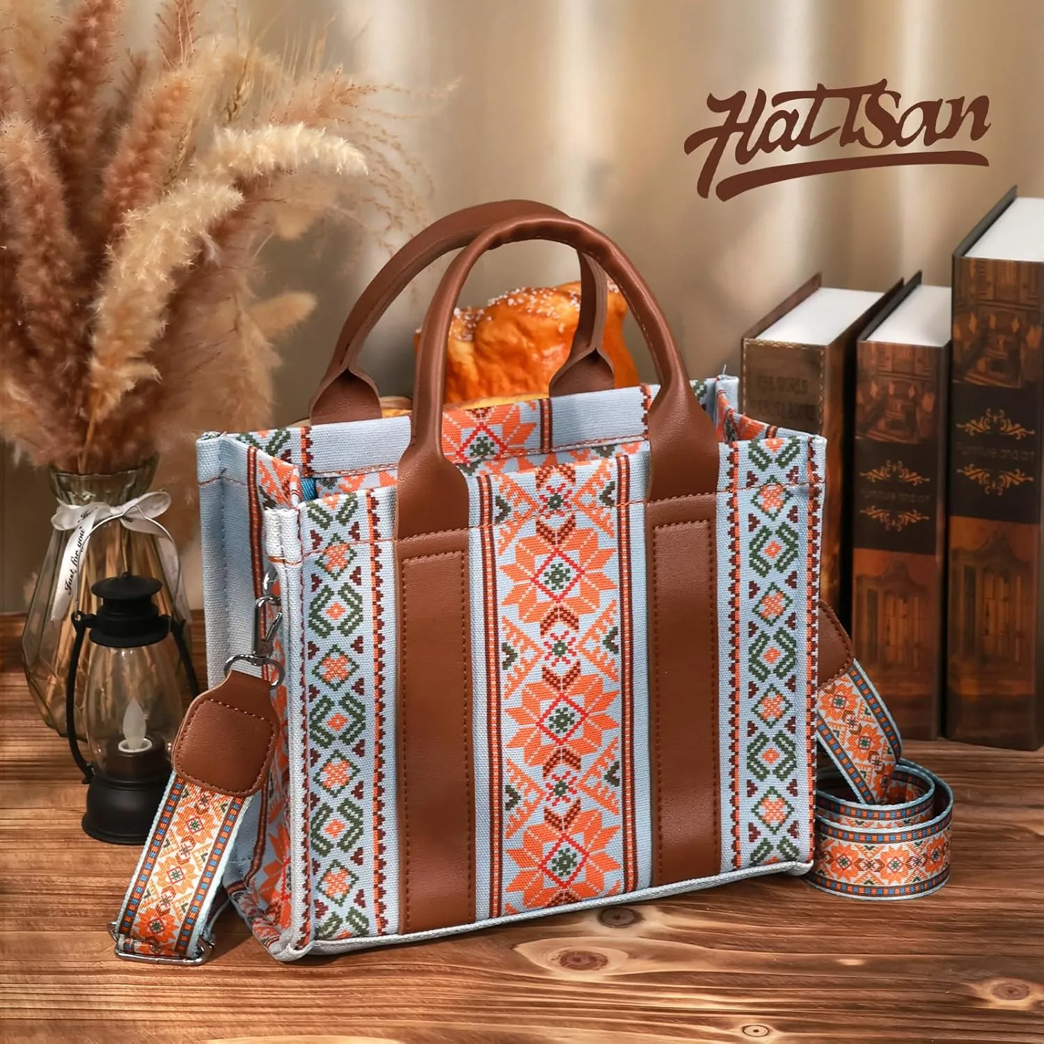 hatisan Canvas Tote Bag for Women Western Purses Shoulder Boho Bag Crossbody Bag Handbags Wallet