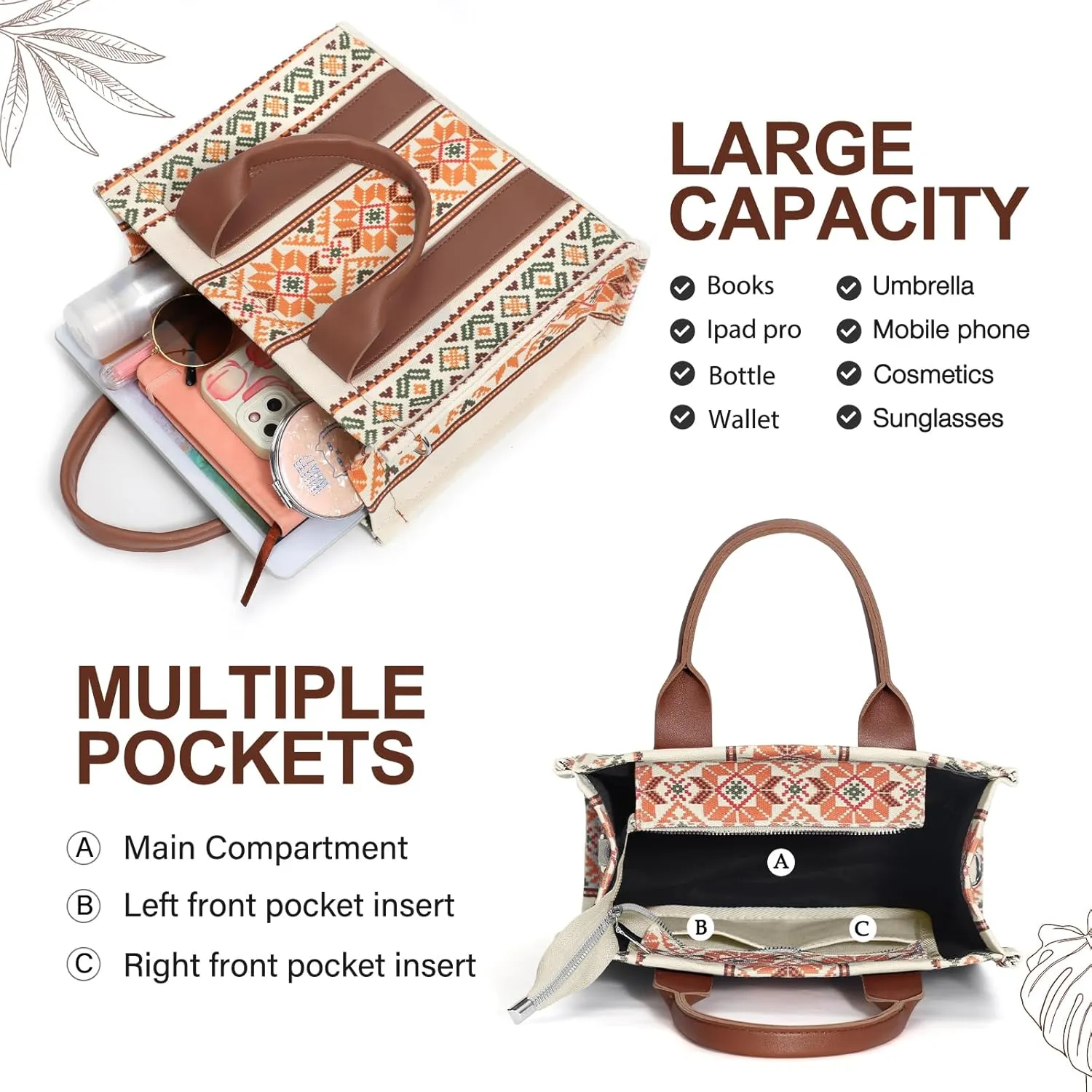 hatisan Canvas Tote Bag for Women Western Purses Shoulder Boho Bag Crossbody Bag Handbags Wallet