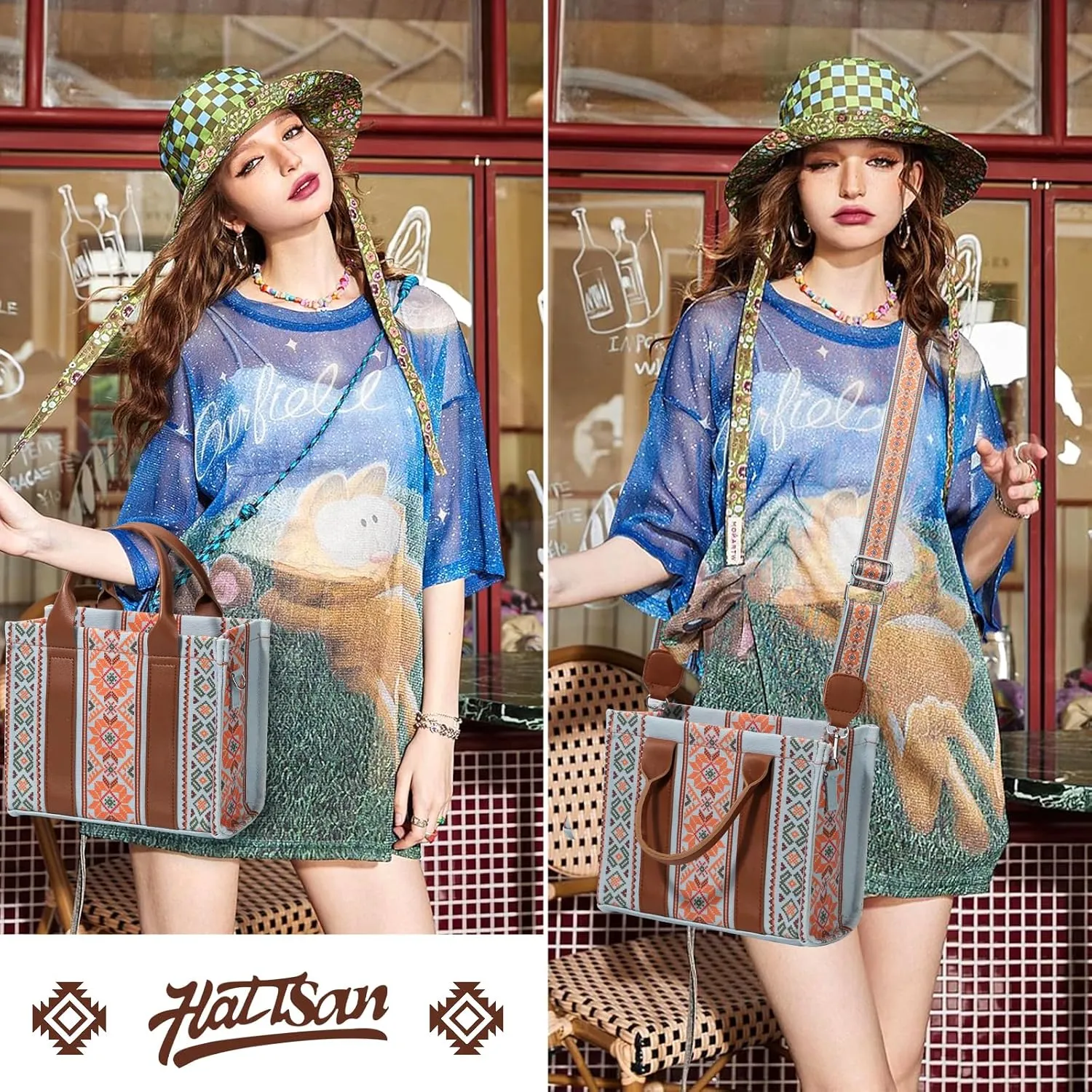 hatisan Canvas Tote Bag for Women Western Purses Shoulder Boho Bag Crossbody Bag Handbags Wallet