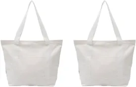 Heavy Duty 100% Cotton Canvas Zipper Beach Shoulder Grocery Tote Bag With Outer Pocket 2-pack