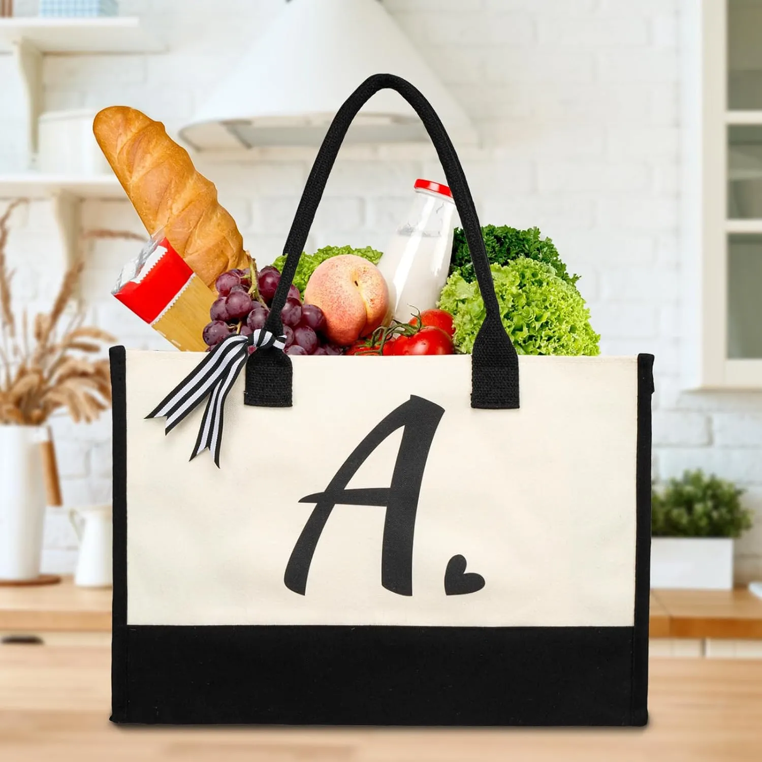 Initial Canvas Tote Bag, Personalized Beach Jute Bag Present for Women Holiday,Friends Birthday Gift,Wedding, New Year