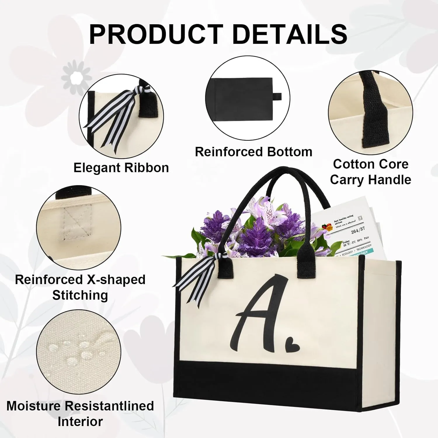 Initial Canvas Tote Bag, Personalized Beach Jute Bag Present for Women Holiday,Friends Birthday Gift,Wedding, New Year