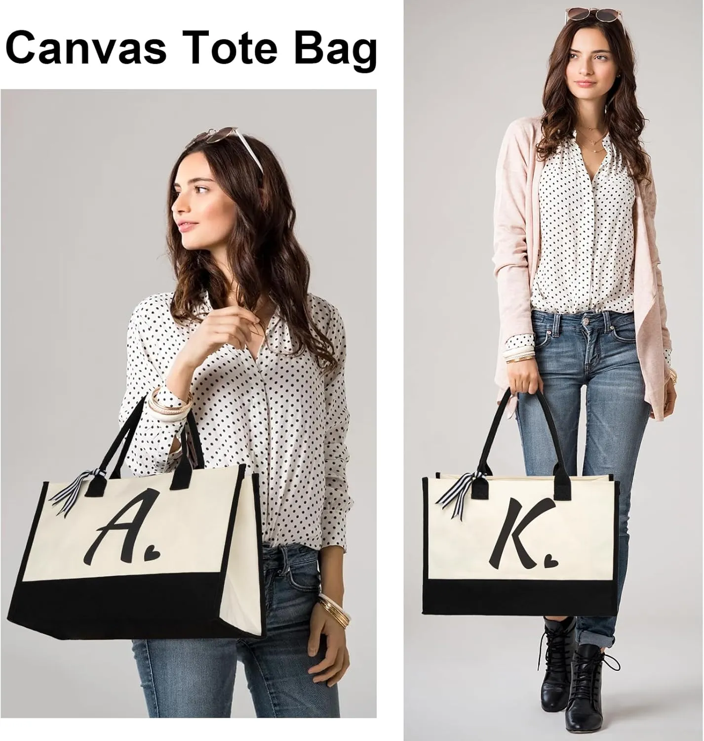 Initial Canvas Tote Bag, Personalized Beach Jute Bag Present for Women Holiday,Friends Birthday Gift,Wedding, New Year