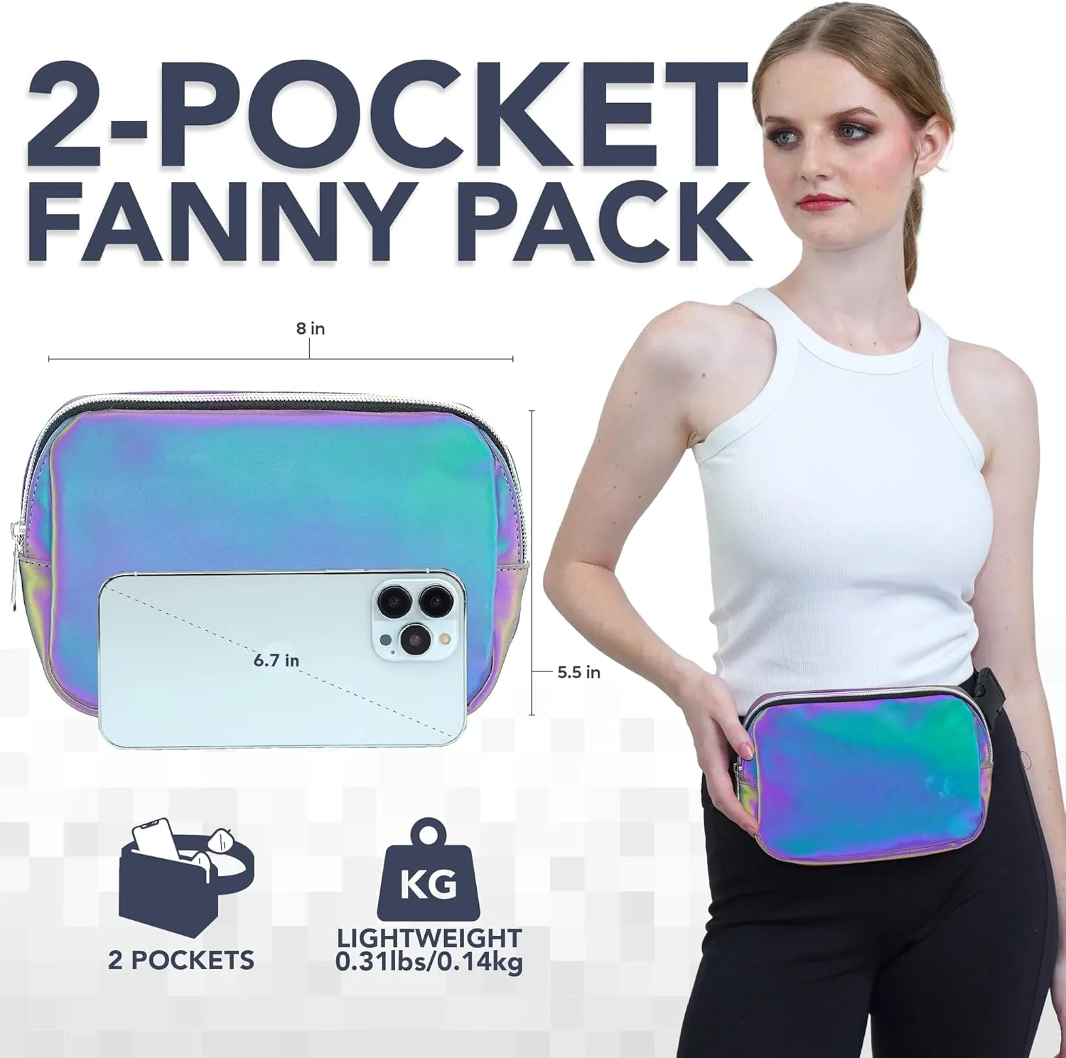 Iridescent Crossbody Belt Bag for Women  Stylish Fanny Pack, Functional and Fashion Waist Packs for Travel, Festivals, and Everyday Use