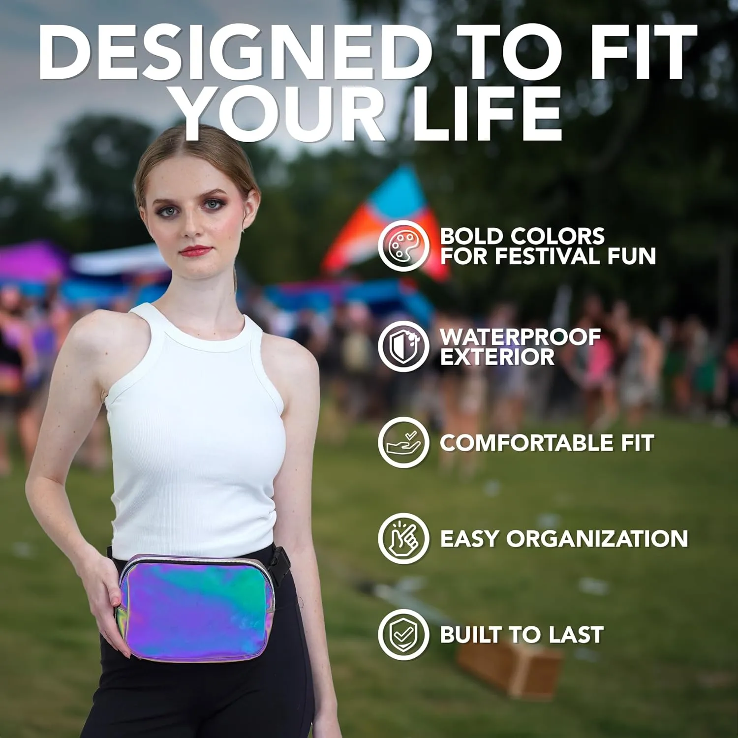 Iridescent Crossbody Belt Bag for Women  Stylish Fanny Pack, Functional and Fashion Waist Packs for Travel, Festivals, and Everyday Use