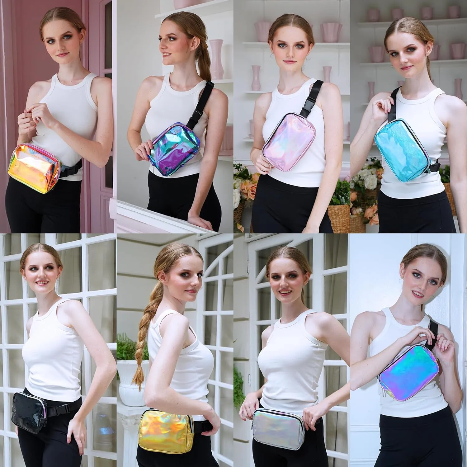 Iridescent Crossbody Belt Bag for Women  Stylish Fanny Pack, Functional and Fashion Waist Packs for Travel, Festivals, and Everyday Use