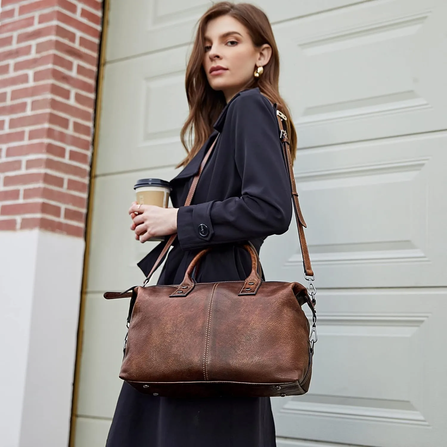 Iswee Genuine Leather Satchel Tote Bag Top Handle Handbag Designer Shoulder Bag Large Capacity Cross Body Bag