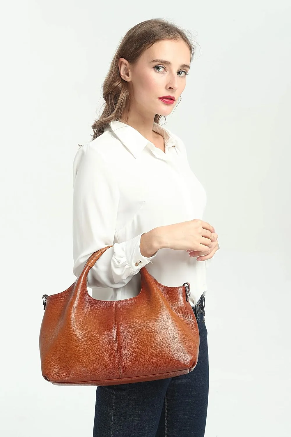Iswee Genuine Leather Shoulder Bags Purses and Handbags for Women Satchel Designer Cross Body Hobo Medium Size Tote