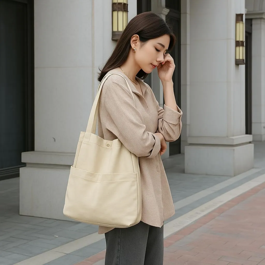 Jeelow Canvas Tote Handbag Shoulder Bucket Bag Purses For Men & Women With Pockets