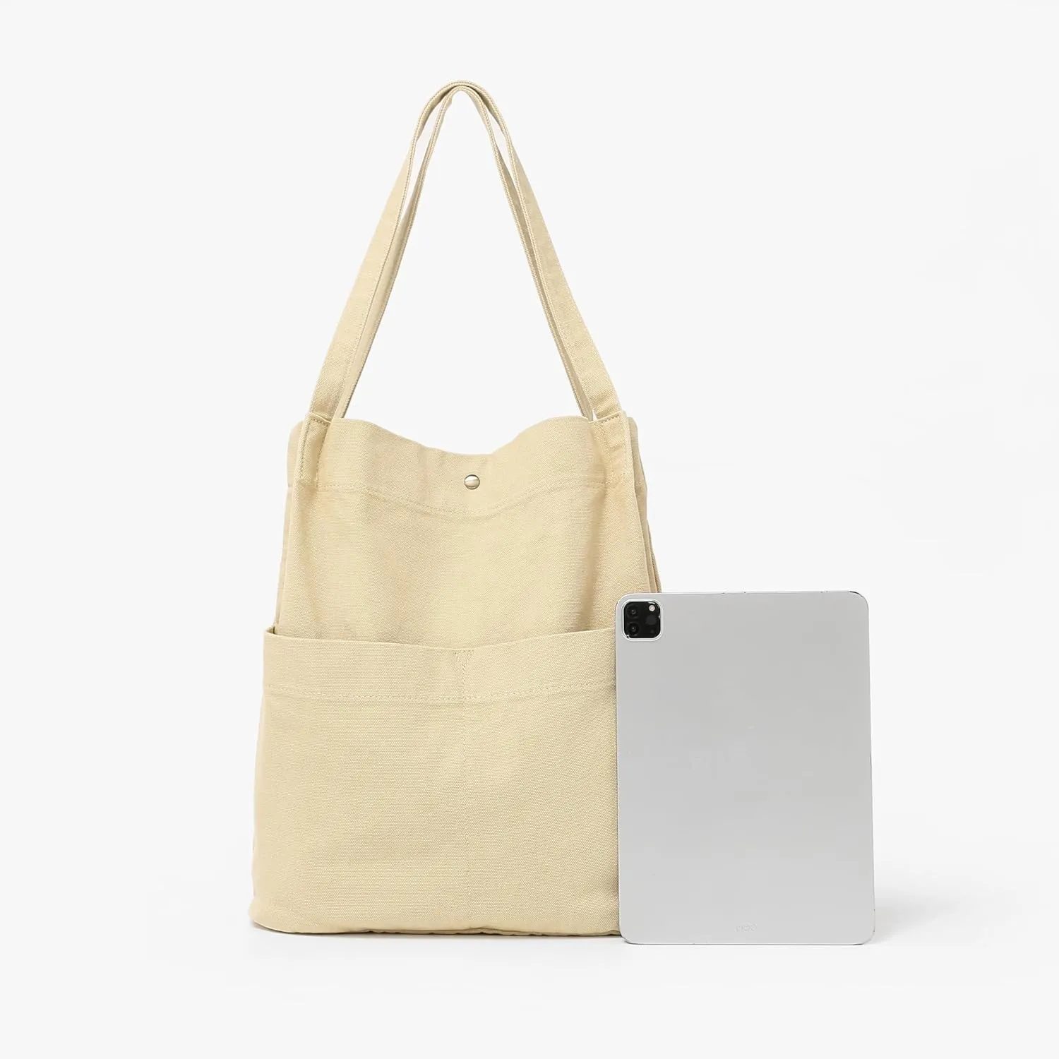 Jeelow Canvas Tote Handbag Shoulder Bucket Bag Purses For Men & Women With Pockets