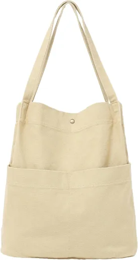 Jeelow Canvas Tote Handbag Shoulder Bucket Bag Purses For Men & Women With Pockets