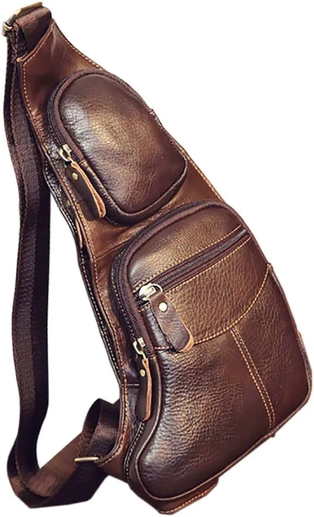 KPYWZER Vintage Leather Sling Bag Backpack for Men Crossbody Shoulder Chest DayPack Backpacks