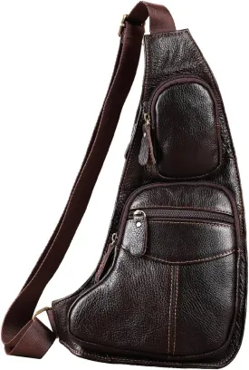 KPYWZER Vintage Leather Sling Bag Backpack for Men Crossbody Shoulder Chest DayPack Backpacks