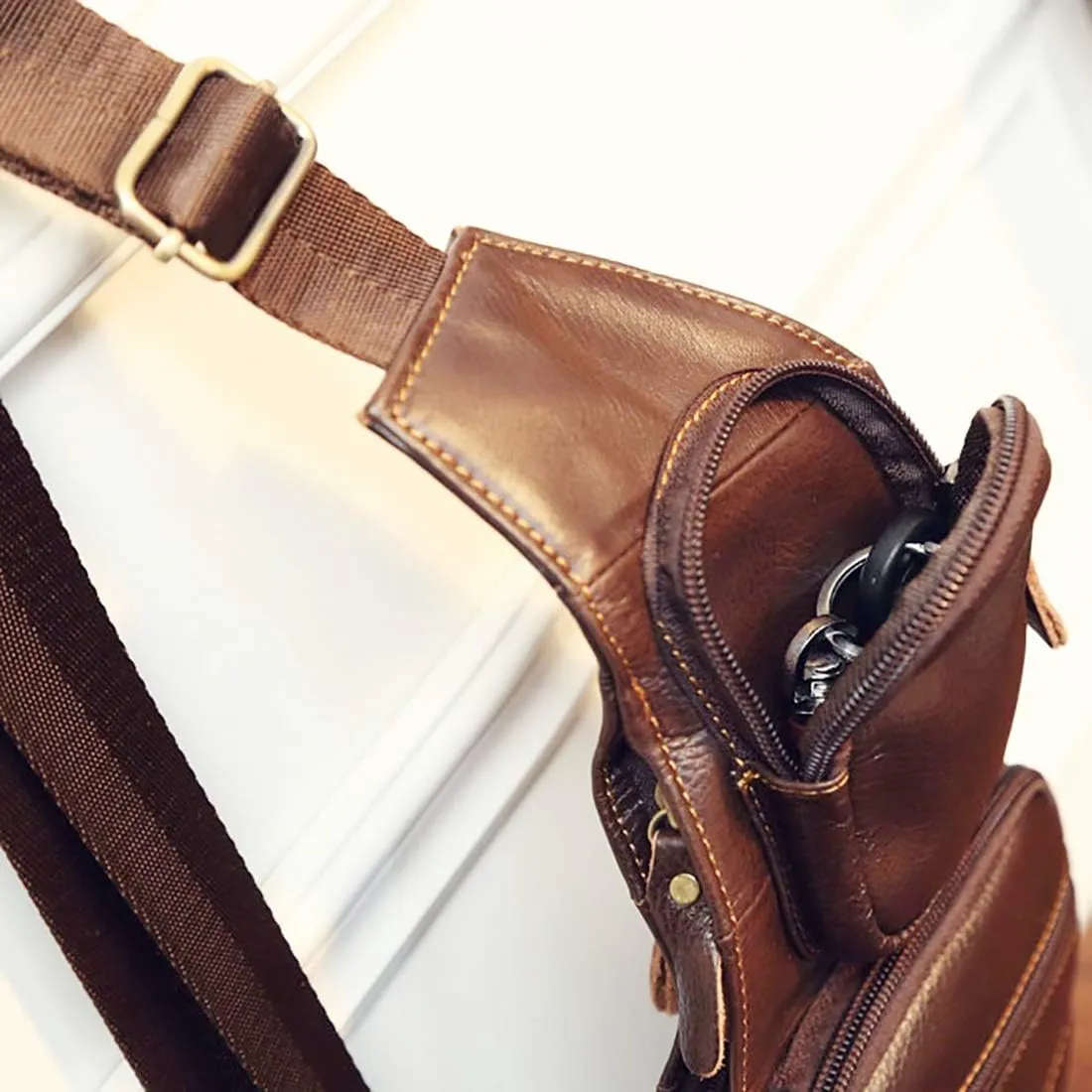 KPYWZER Vintage Leather Sling Bag Backpack for Men Crossbody Shoulder Chest DayPack Backpacks