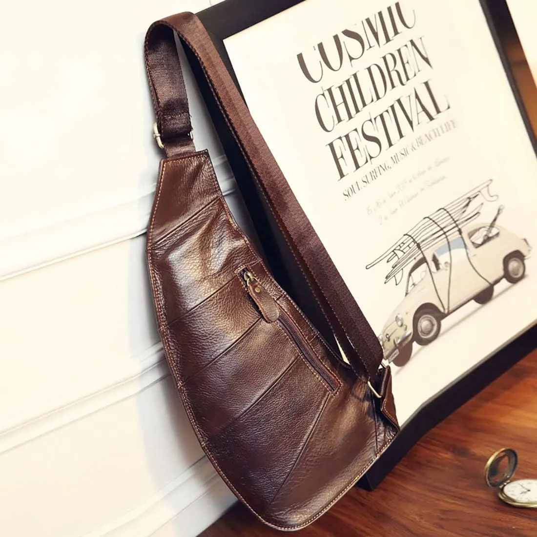 KPYWZER Vintage Leather Sling Bag Backpack for Men Crossbody Shoulder Chest DayPack Backpacks