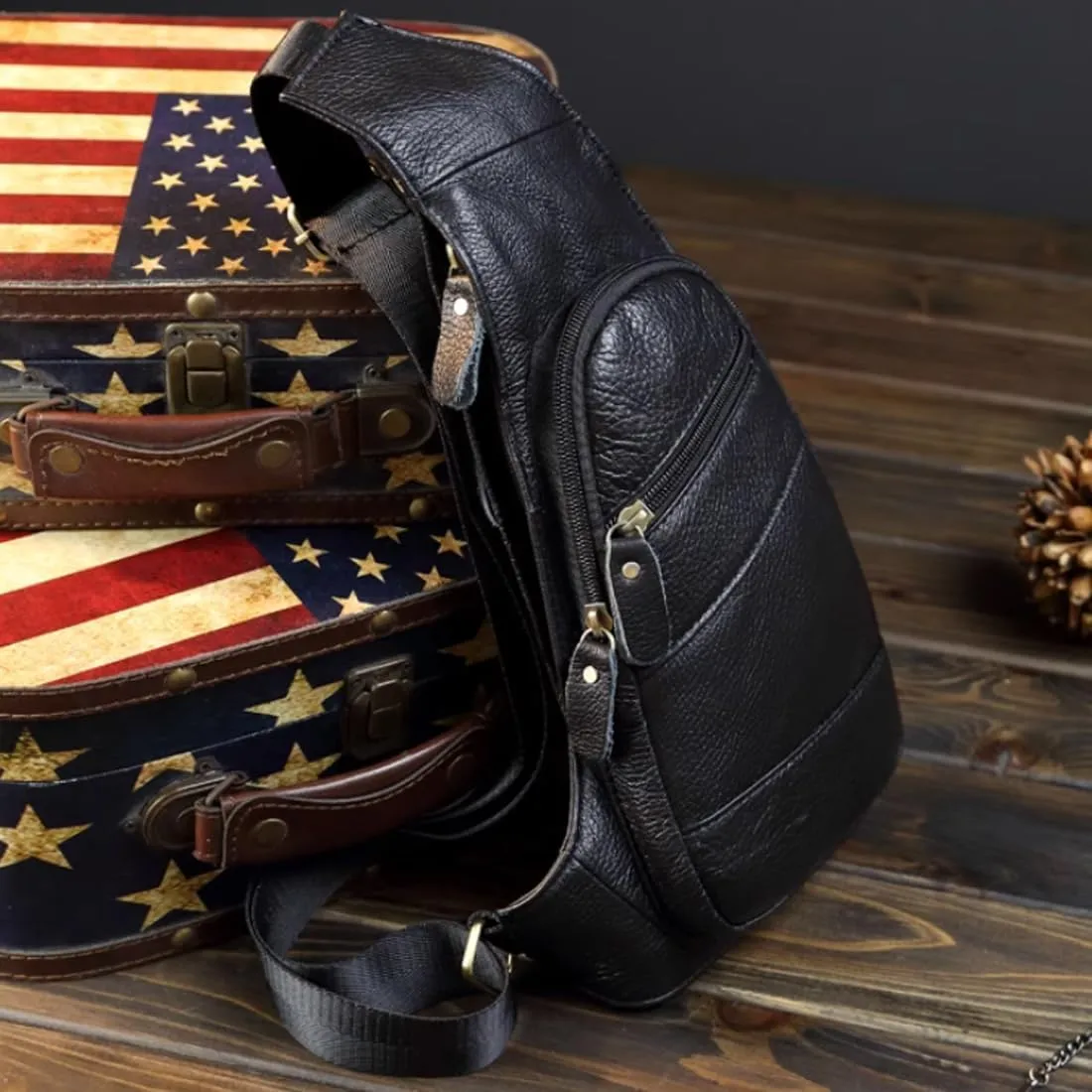 KPYWZER Vintage Leather Sling Bag Backpack for Men Crossbody Shoulder Chest DayPack Backpacks