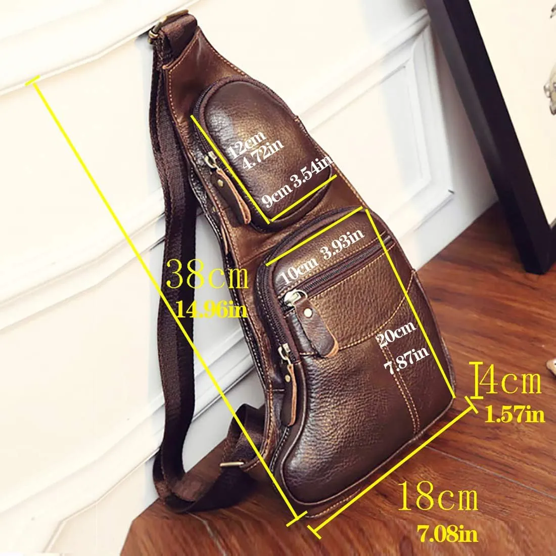 KPYWZER Vintage Leather Sling Bag Backpack for Men Crossbody Shoulder Chest DayPack Backpacks