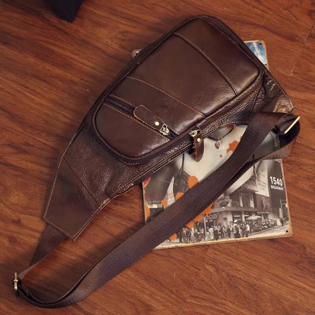 KPYWZER Vintage Leather Sling Bag Backpack for Men Crossbody Shoulder Chest DayPack Backpacks