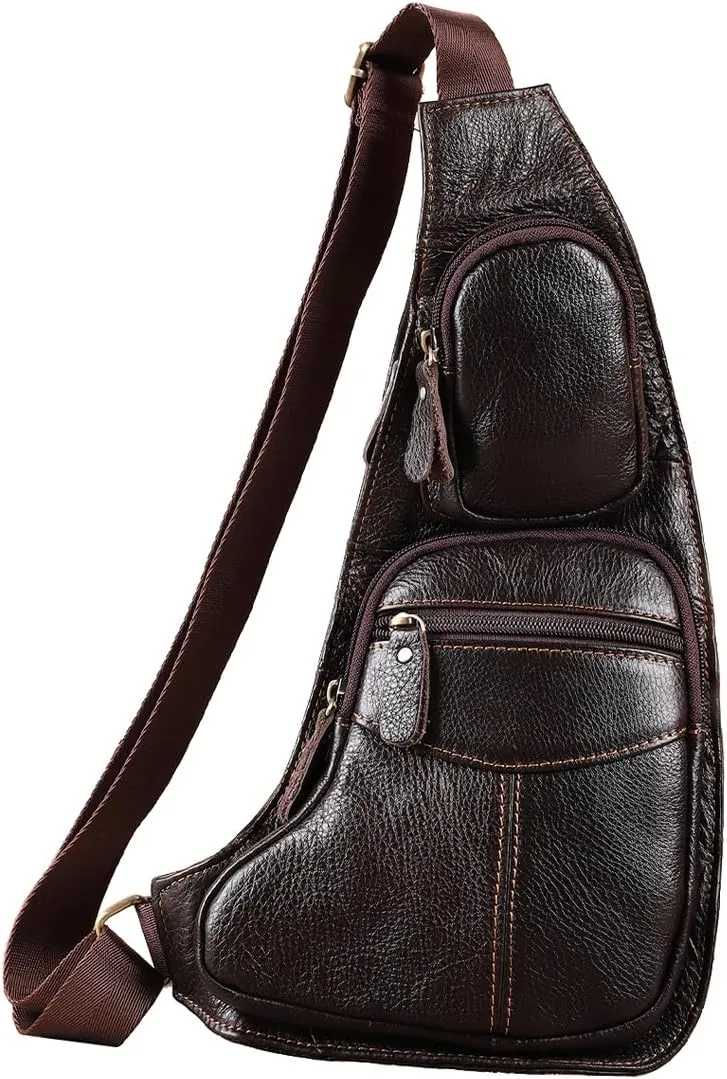 KPYWZER Vintage Leather Sling Bag Backpack for Men Crossbody Shoulder Chest DayPack Backpacks