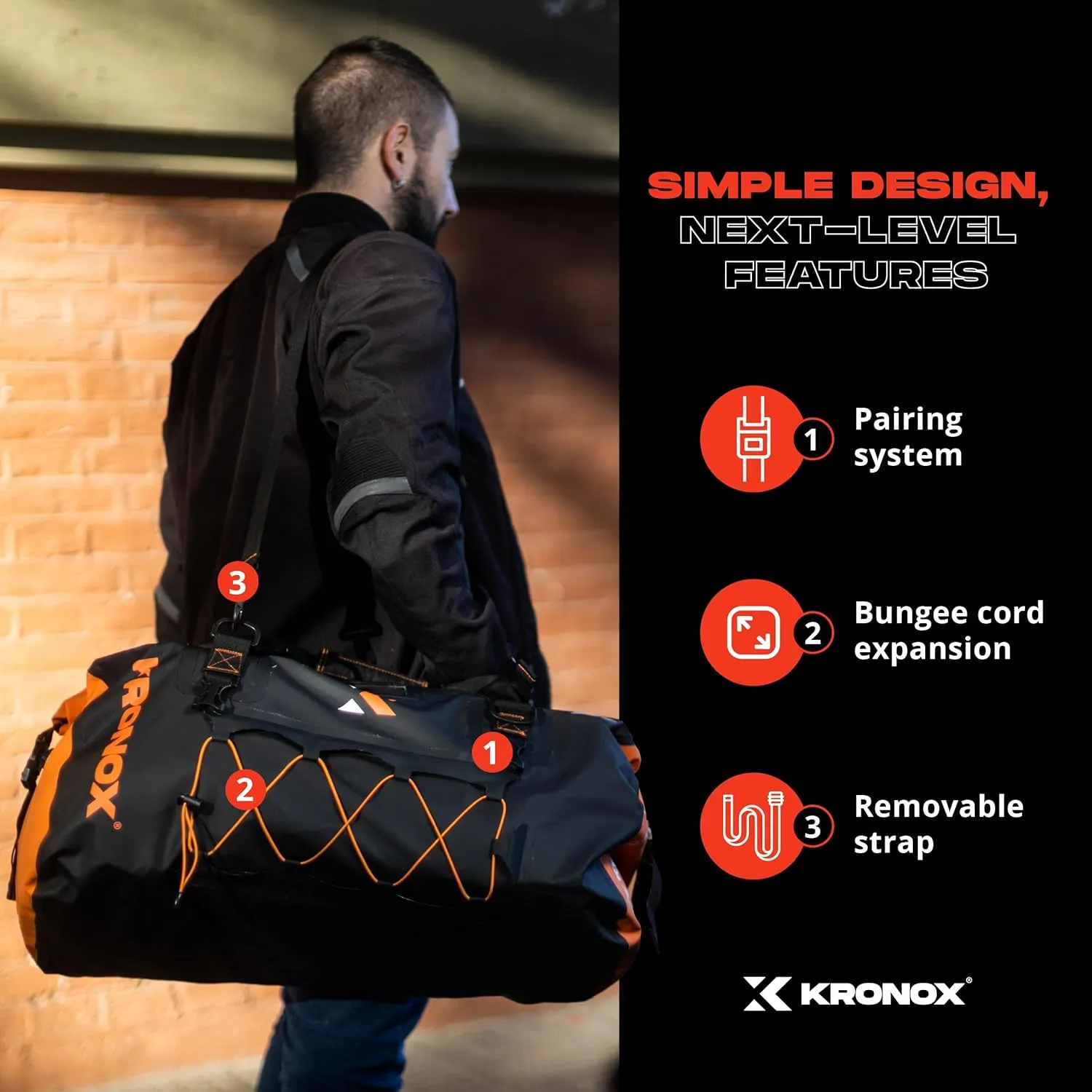 KRONOX Motorcycle Dry Bag, 25L Black Duffle - Waterproof Duffel Bag for Travel, Adventure or Dirt Bike Gear. Saddle and Back Seat Motorcycle Luggage.