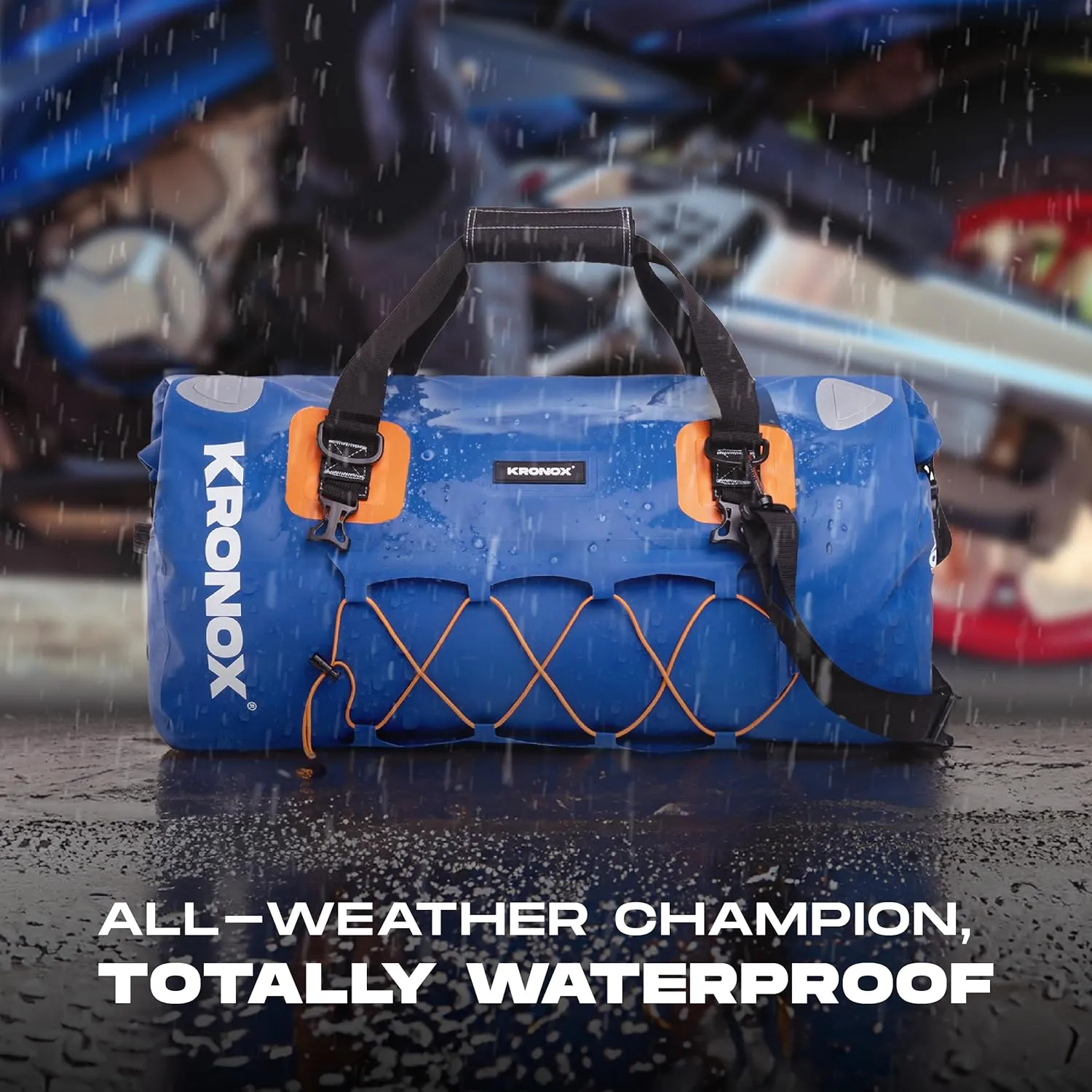 KRONOX Motorcycle Dry Bag, 25L Black Duffle - Waterproof Duffel Bag for Travel, Adventure or Dirt Bike Gear. Saddle and Back Seat Motorcycle Luggage.