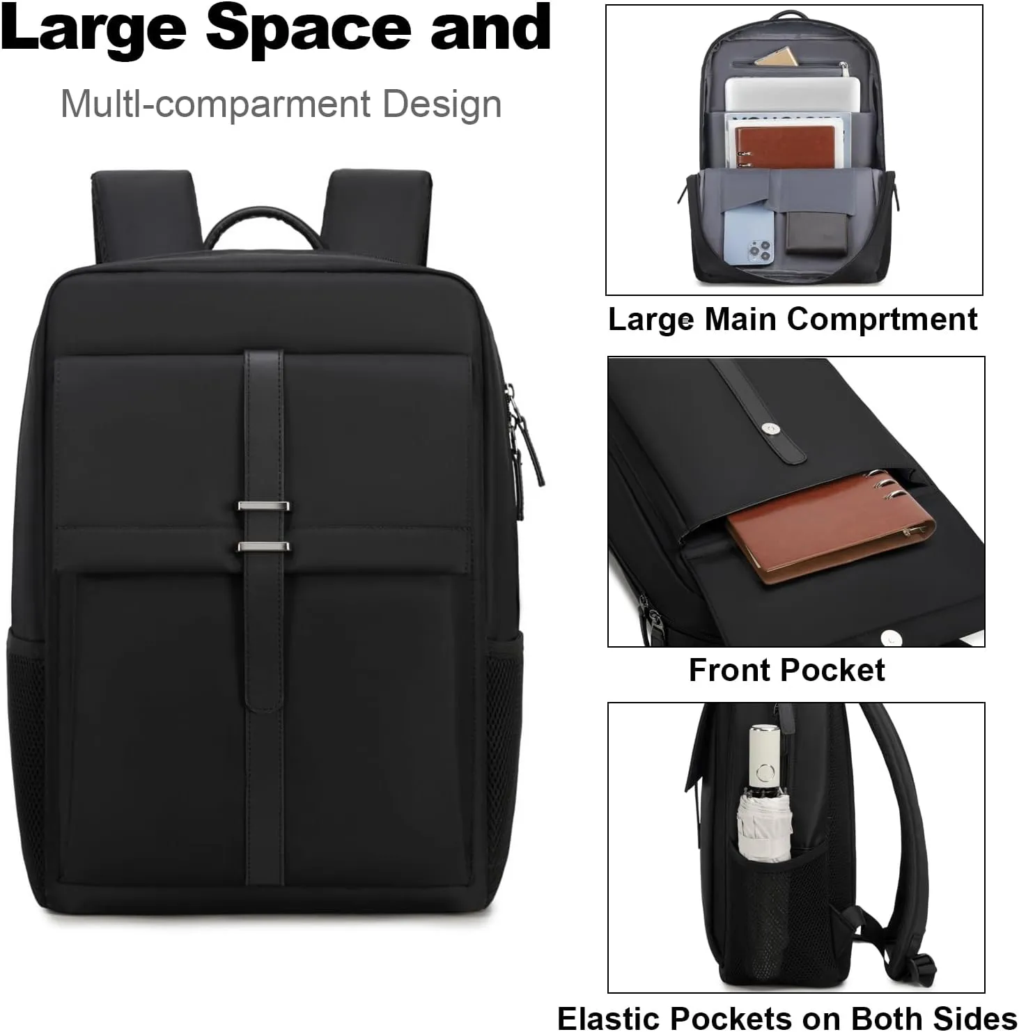 Laptop Backpack for Men Women, 15.6 inch Travel Computer Bag with Water-Resistant, Large Capacity, Lightweight Backpack for Work Business Office College, Black